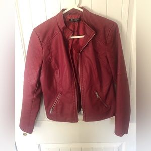 Red faux leather jacket